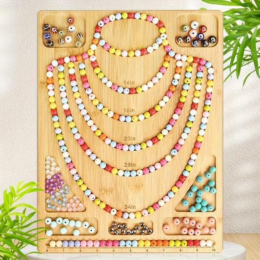 1pc Bamboo Beaded Board For Jewelry Making, Wooden DIY Bracelet Necklace Jewelry Design Board, Beading Tray Mat For Jewelry Making, DIY Craft Supplies Art & Craft Supplies